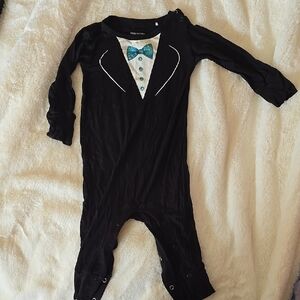 Next Elegant Black Kids Footie with Teal Bow Tie